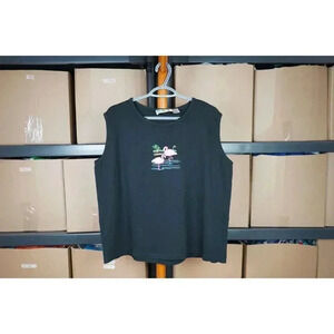 Women's XL Vintage Black Flamingo Art Top, 90s #445